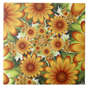 Floral Dream, Modern Abstract Flower Fractal Art Tile