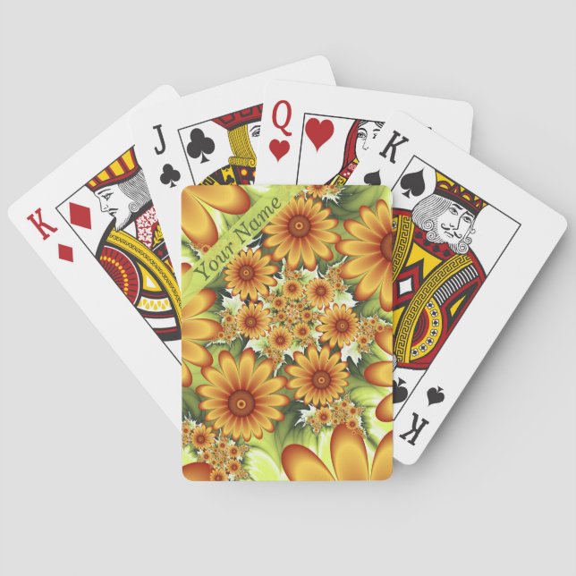Floral Dream, Modern Abstract Flower Fractal Name Playing Cards (Back)