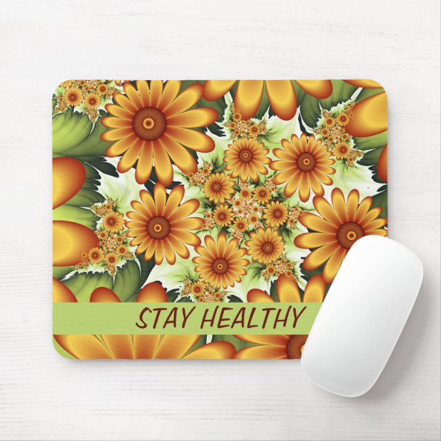 Floral Dream, Modern Abstract Flower Fractal Text Mouse Pad (With Mouse)