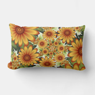 Floral Dream, Modern Abstract Flowers Fractal Art Lumbar Cushion