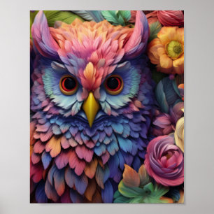 Floral Dream Owl – Colourful Fantasy Bird Art Poster