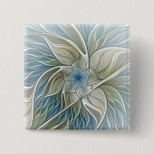 Floral Dream Pattern Abstract Blue Khaki Fractal 15 Cm Square Badge