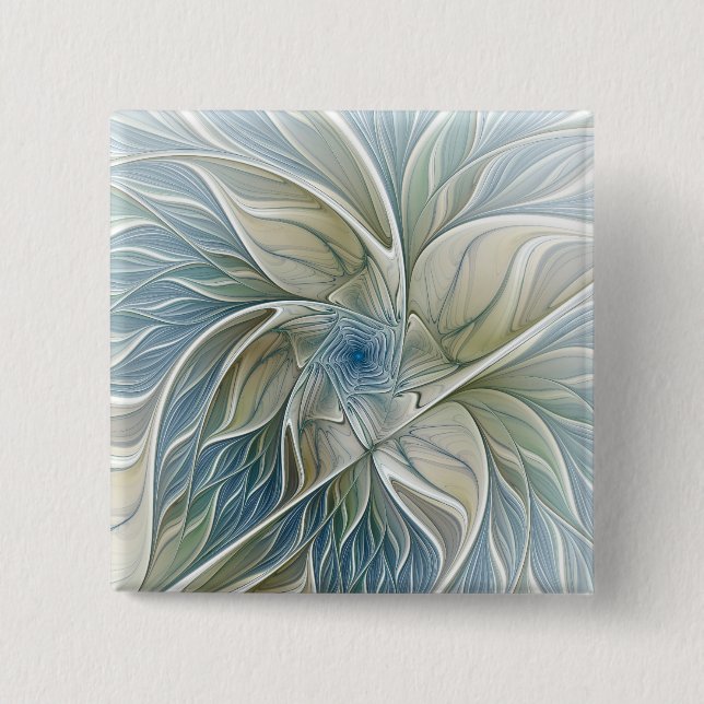 Floral Dream Pattern Abstract Blue Khaki Fractal 15 Cm Square Badge (Front)