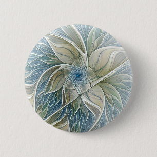 Floral Dream Pattern Abstract Blue Khaki Fractal 6 Cm Round Badge