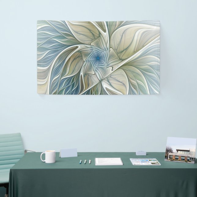 Floral Dream Pattern Abstract Blue Khaki Fractal Banner (Tradeshow)