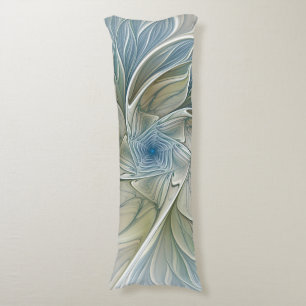Floral Dream Pattern Abstract Blue Khaki Fractal Body Cushion
