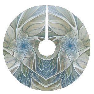 Floral Dream Pattern Abstract Blue Khaki Fractal Brushed Polyester Tree Skirt