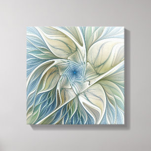 Floral Dream Pattern Abstract Blue Khaki Fractal Canvas Print