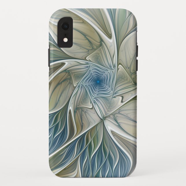 Floral Dream Pattern Abstract Blue Khaki Fractal Case-Mate iPhone Case (Back)