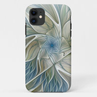 Floral Dream Pattern Abstract Blue Khaki Fractal