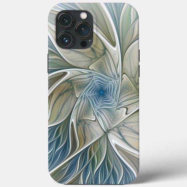 Floral Dream Pattern Abstract Blue Khaki Fractal Case-Mate iPhone Case (Back)