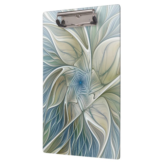 Floral Dream Pattern Abstract Blue Khaki Fractal Clipboard (Left)