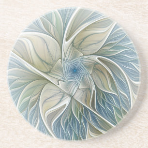 Floral Dream Pattern Abstract Blue Khaki Fractal Coaster