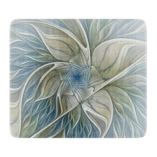 Floral Dream Pattern Abstract Blue Khaki Fractal Cutting Board