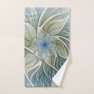 Floral Dream Pattern Abstract Blue Khaki Fractal Hand Towel