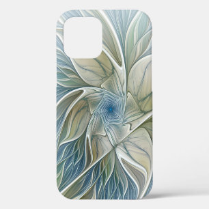 Floral Dream Pattern Abstract Blue Khaki Fractal iPhone 12 Case