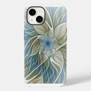Floral Dream Pattern Abstract Blue Khaki Fractal iPhone 14 Case