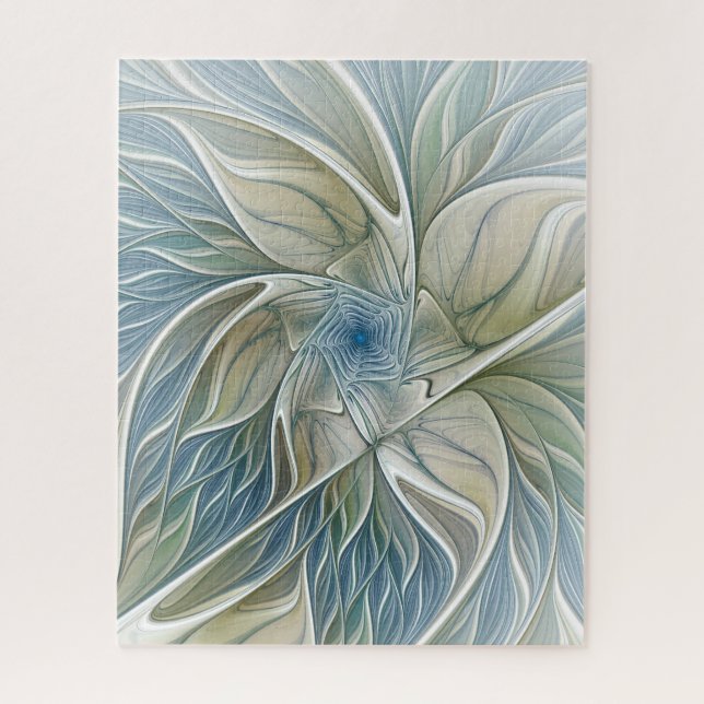 Floral Dream Pattern Abstract Blue Khaki Fractal Jigsaw Puzzle (Vertical)