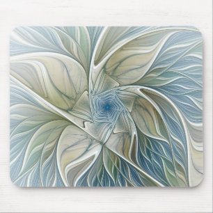Floral Dream Pattern Abstract Blue Khaki Fractal Mouse Pad