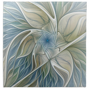 Floral Dream Pattern Abstract Blue Khaki Fractal Napkin