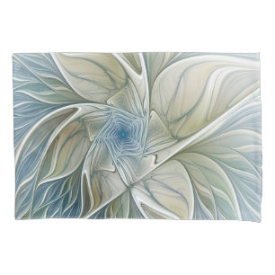 Floral Dream Pattern Abstract Blue Khaki Fractal Pillowcase