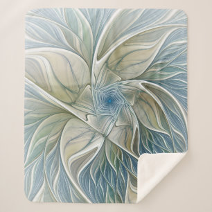 Floral Dream Pattern Abstract Blue Khaki Fractal Sherpa Blanket