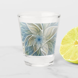 Floral Dream Pattern Abstract Blue Khaki Fractal Shot Glass