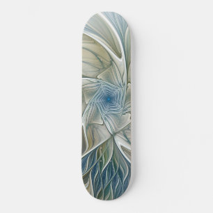 Floral Dream Pattern Abstract Blue Khaki Fractal Skateboard