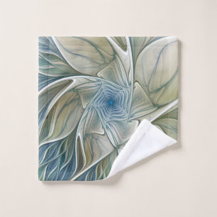 Floral Dream Pattern Abstract Blue Khaki Fractal Wash Cloth
