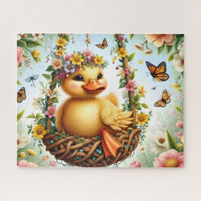 Floral Duckling Nest Swing Jigsaw Puzzle (Horizontal)