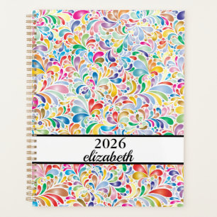 Floral dusty black & gold name script planner