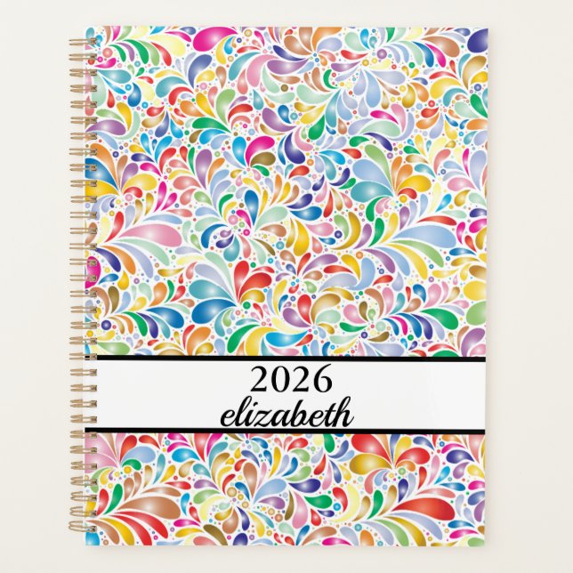 Floral dusty black & gold name script  planner (Front)