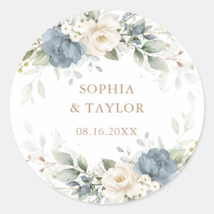 Floral Dusty Blue and White Envelope Seal Sticker