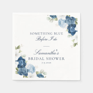 Floral Dusty Blue Before I Do Bridal Shower Paper Napkin