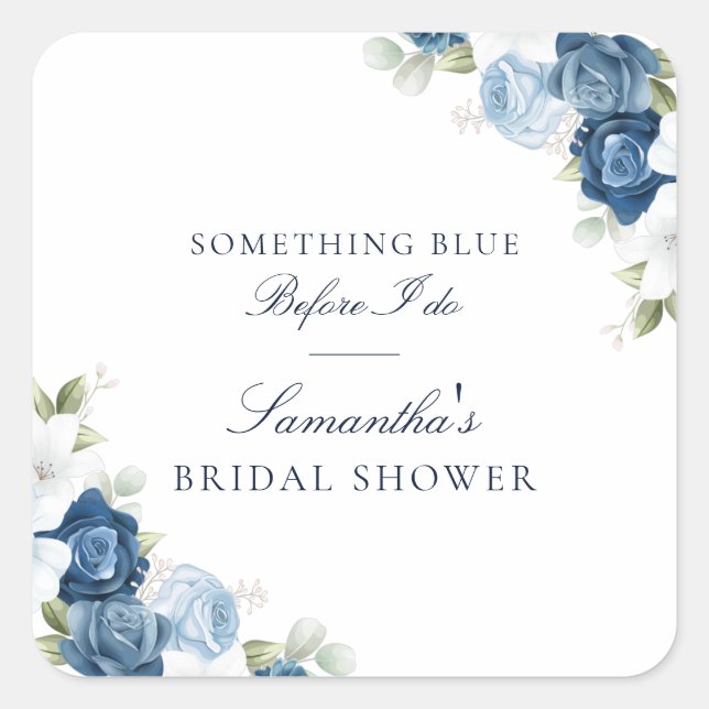 Floral Dusty Blue Before I Do Script Bridal Shower Square Sticker (Front)