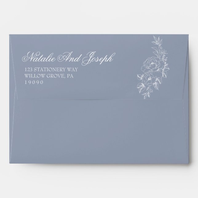 Floral Dusty Blue Boho Botanical Modern Wedding  Envelope (Back (Top Flap))