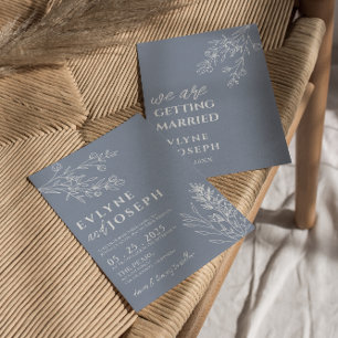 Floral Dusty Blue Boho Chic Neutral Wedding Invitation