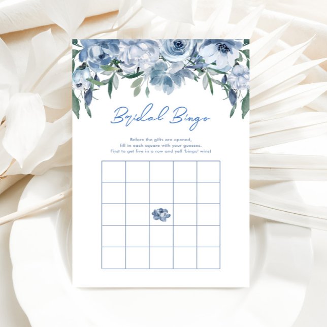 Floral Dusty Blue Bridal Bingo Game Card (Creator Uploaded)