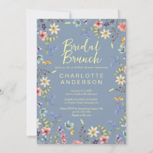 Floral Dusty Blue Bridal Shower Bridal Brunch Invitation