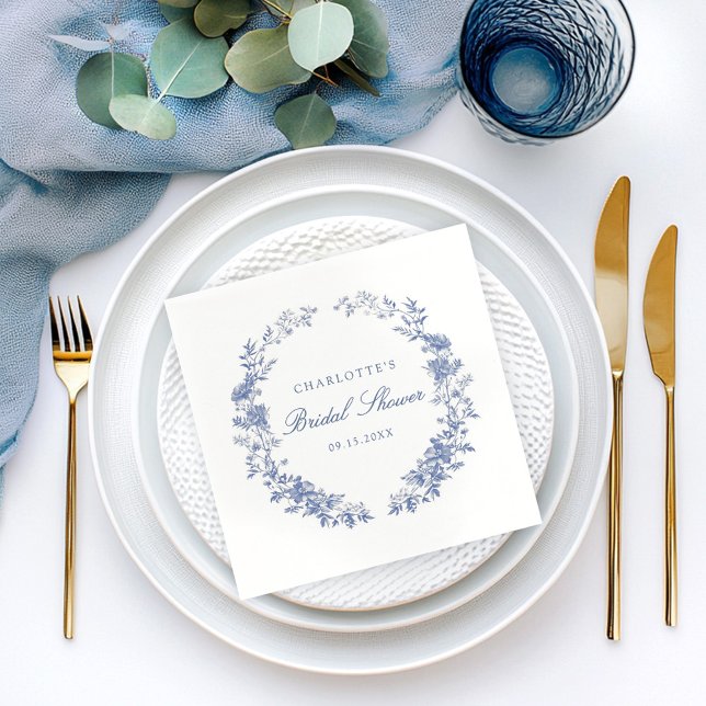 Floral Dusty Blue Bridal Shower Napkin (Creator Uploaded)