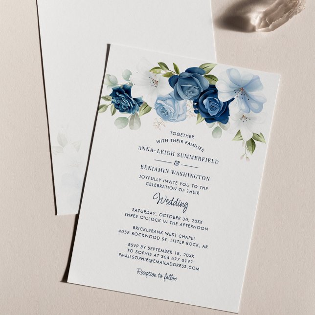 Floral Dusty Blue Budget Wedding Invitation (Dusty Blue Floral Watercolor Wedding Invitation)