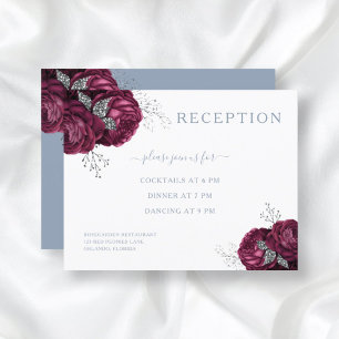 Floral Dusty Blue Burgundy Wedding Reception Enclosure Card