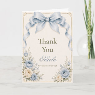 Floral Dusty Blue Coquette Bow Bridal Shower Thank You Card