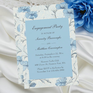 Floral Dusty Blue Country Garden Engagement Party Invitation