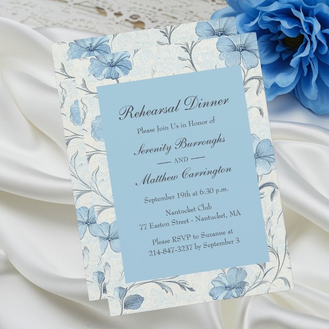 Floral Dusty Blue Country Garden Rehearsal Dinner Invitation (Creator Uploaded)