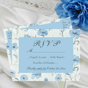 Floral Dusty Blue Country Garden Wedding RSVP Invitation Postcard