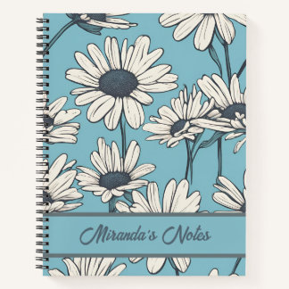 Floral Dusty Blue Daisy Personalised  Notebook