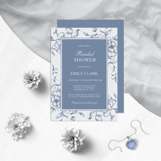 Floral Dusty Blue Elegant Bridal Shower Invitation (Creator Uploaded)