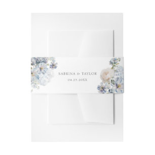 Floral Dusty Blue Elegant Roses Wedding Invitation Belly Band