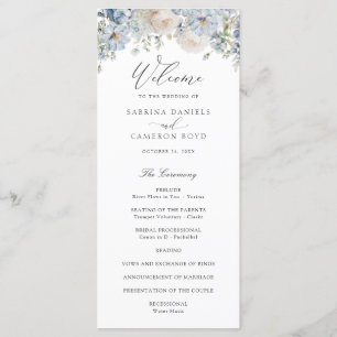 Floral Dusty Blue Elegant Roses Wedding Program Programme